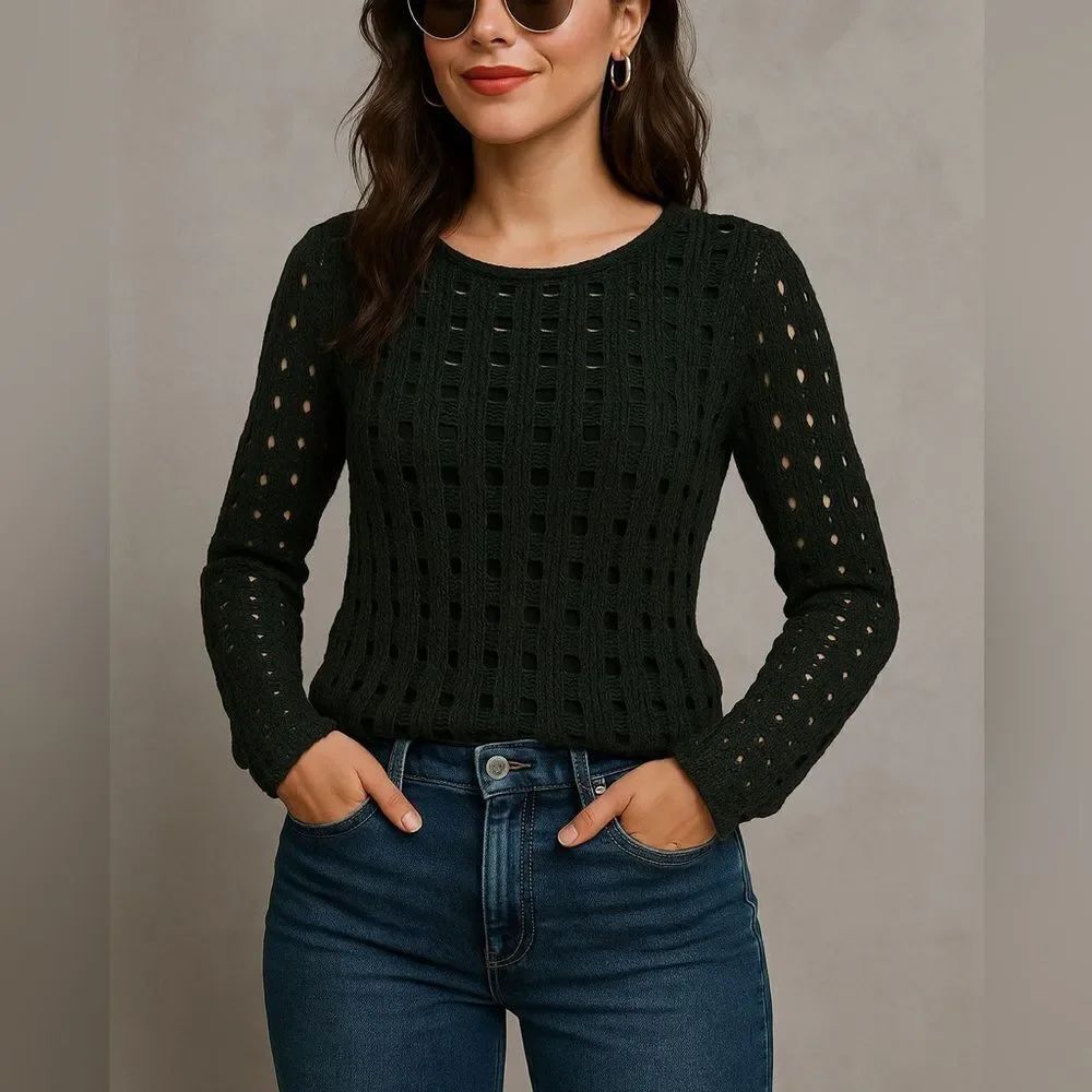 Tibi Black Crochet Knit Sweater